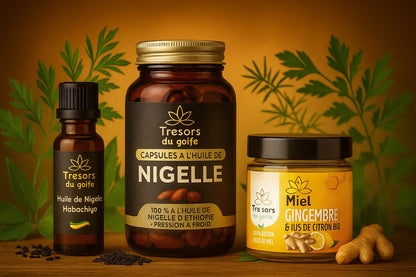🌿 Pack Vitalité & Immunité : Miel au Citron & Gingembre + Nigelle Pure d’Éthiopie (au choix : capsules ou huile)